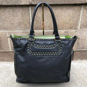 LIEBESKIND BERLIN Rena Stud Bowler Purse Satchel Black Leather Shoulder Bag​​